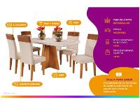 Mesa de Jantar 6 Cadeiras Retangular Tampo de MDF com Vidro Mel e Off White Viena - 2