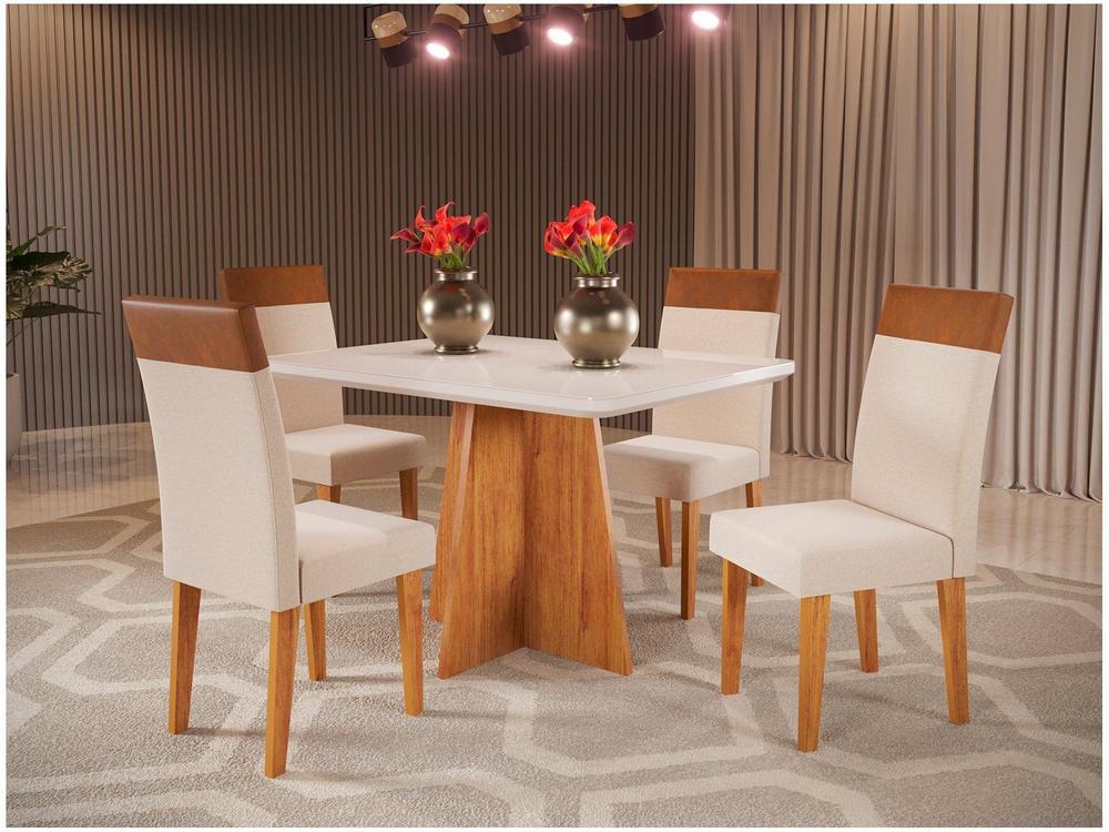 Mesa de Jantar 4 Cadeiras Retangular Tampo de MDF com Vidro Mel e Off White Viena - 1