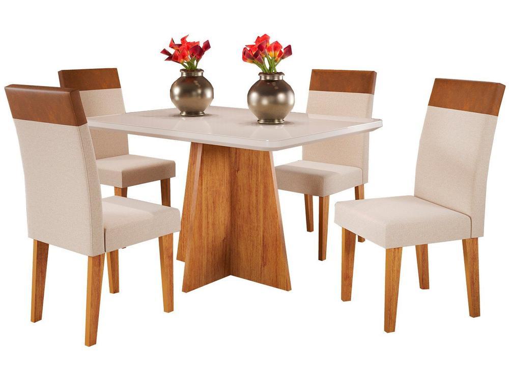 Mesa de Jantar 4 Cadeiras Retangular Tampo de MDF com Vidro Mel e Off White Viena - 5