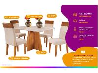 Mesa de Jantar 4 Cadeiras Retangular Tampo de MDF com Vidro Mel e Off White Viena - 2