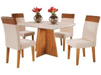 Mesa de Jantar 4 Cadeiras Retangular Tampo de MDF com Vidro Mel e Off White Viena - 5