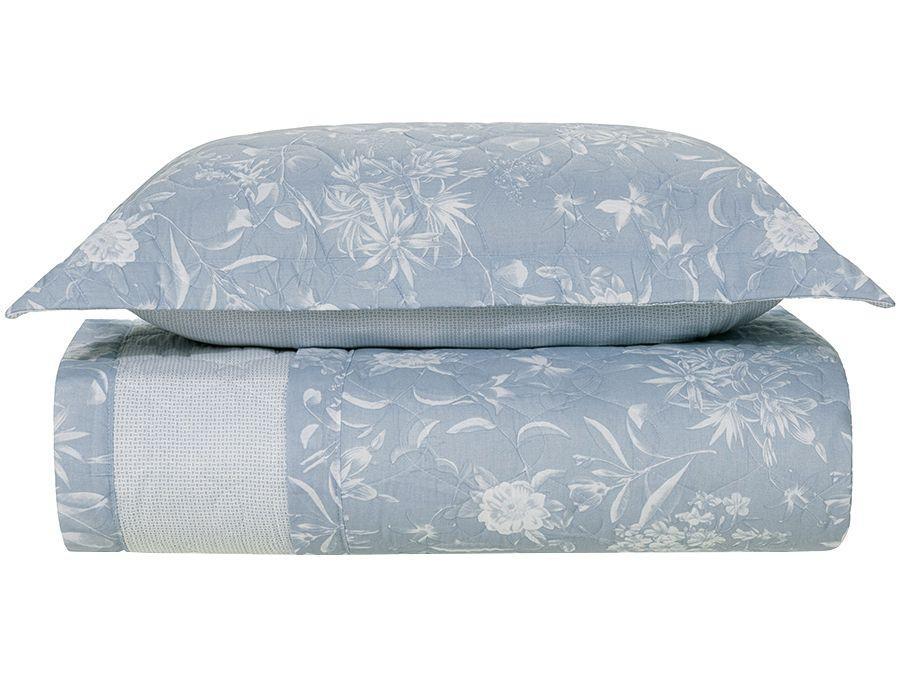 Colcha Solteiro Karsten 100% Algodão 160 Fios Enara Azul e Branco 2 Peças - 1