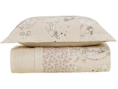 Colcha Solteiro Karsten 100% Algodão Lari II Bege e Branco 2 Peças