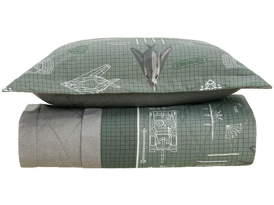 Colcha Solteiro Karsten 100% Algodão Militar II Verde e Branco 2 Peças - 1