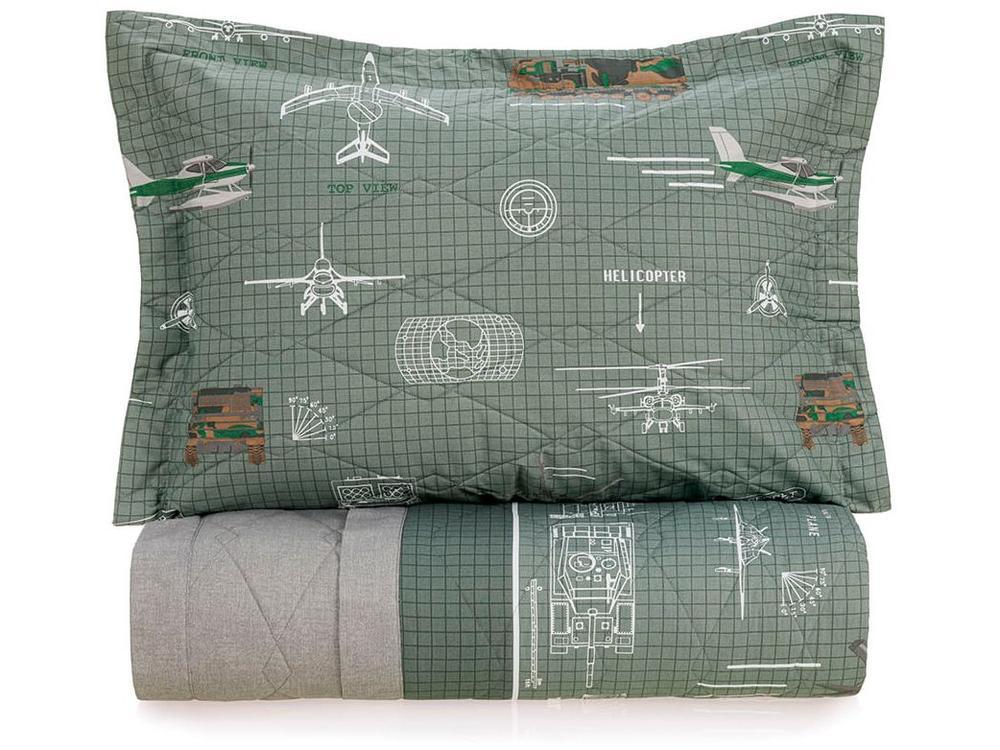 Colcha Solteiro Karsten 100% Algodão Militar II Verde e Branco 2 Peças - 3