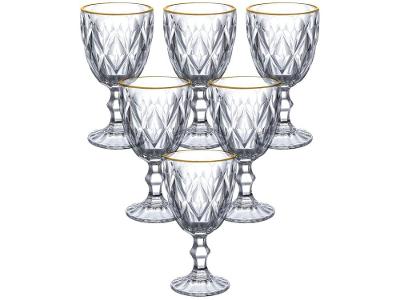 Jogo de Taças de Vidro para Água e vinho Transparente e Dourado 320ml 6 Peças Hauskraft TCVN015/GD