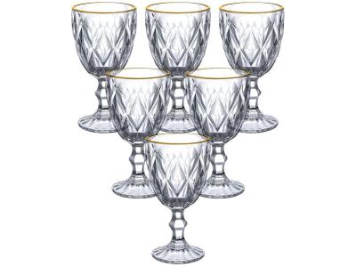 Jogo de Taças de Vidro para Água e vinho Transparente e Dourado 320ml 6 Peças Hauskraft TCVN015/GD