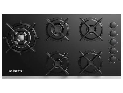 Cooktop 5 Bocas a Gás GLP Brastemp Mesa de Vidro Quadrichama Black Inox Eclipse Collection BDD86AP