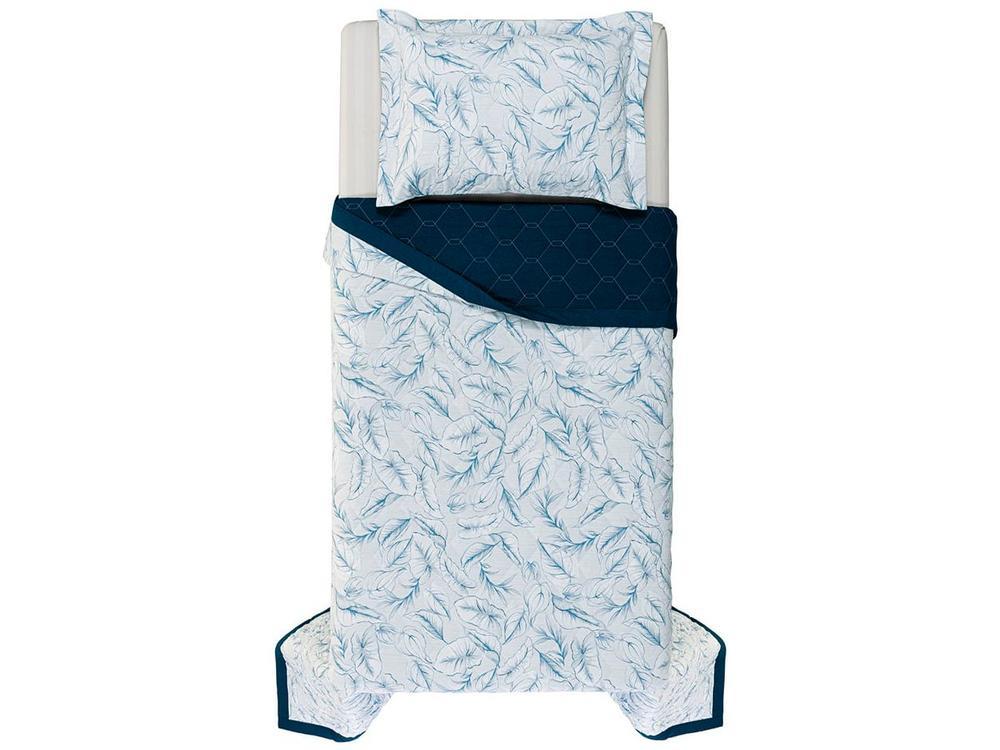 Colcha Solteiro Karsten 100% Algodão Arboris Branco e Azul Marinho 2 Peças - 3