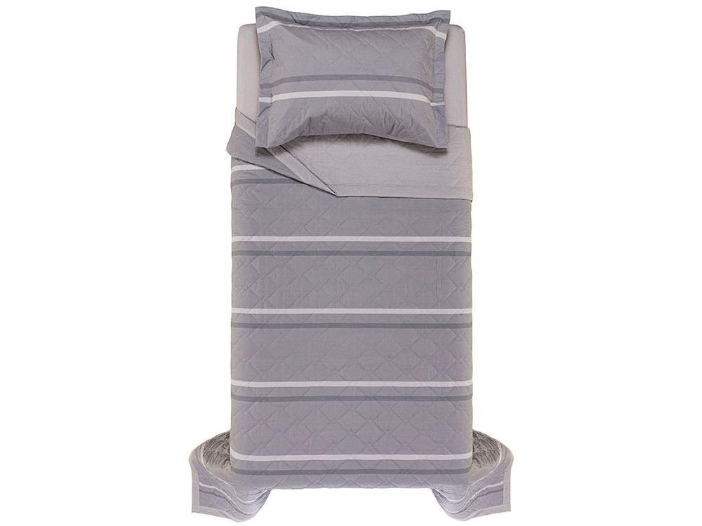Colcha Solteiro Karsten 100% Algodão Gael Azul e Cinza 2 Peças - 3