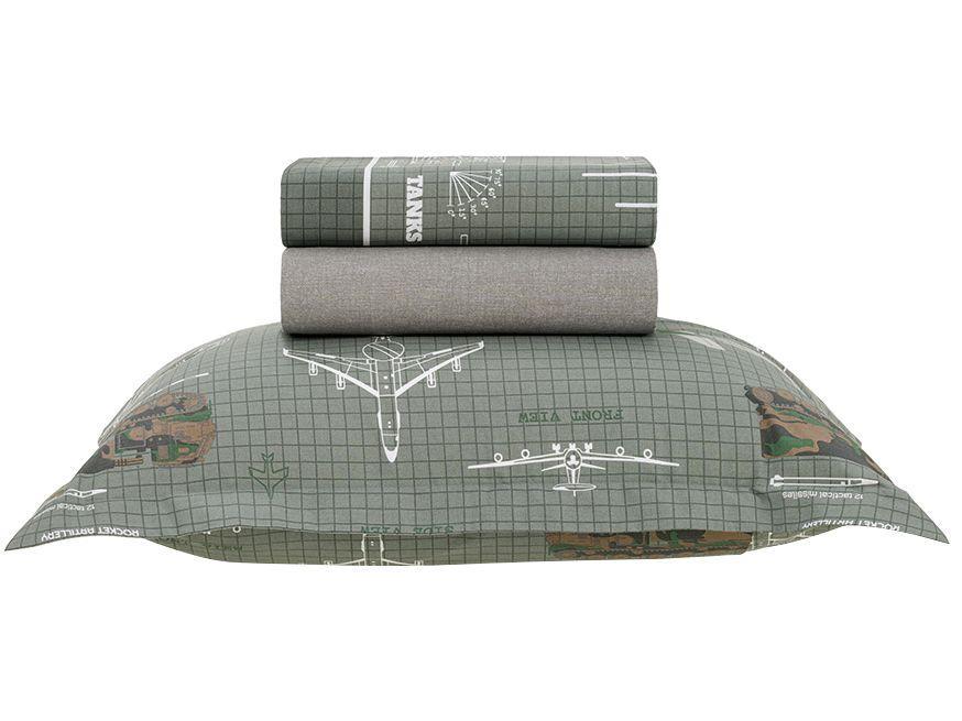 Jogo de Cama Solteiro 100% Algodão Karsten 200 Fios Militar II Verde e Branco 3 Peças - 1