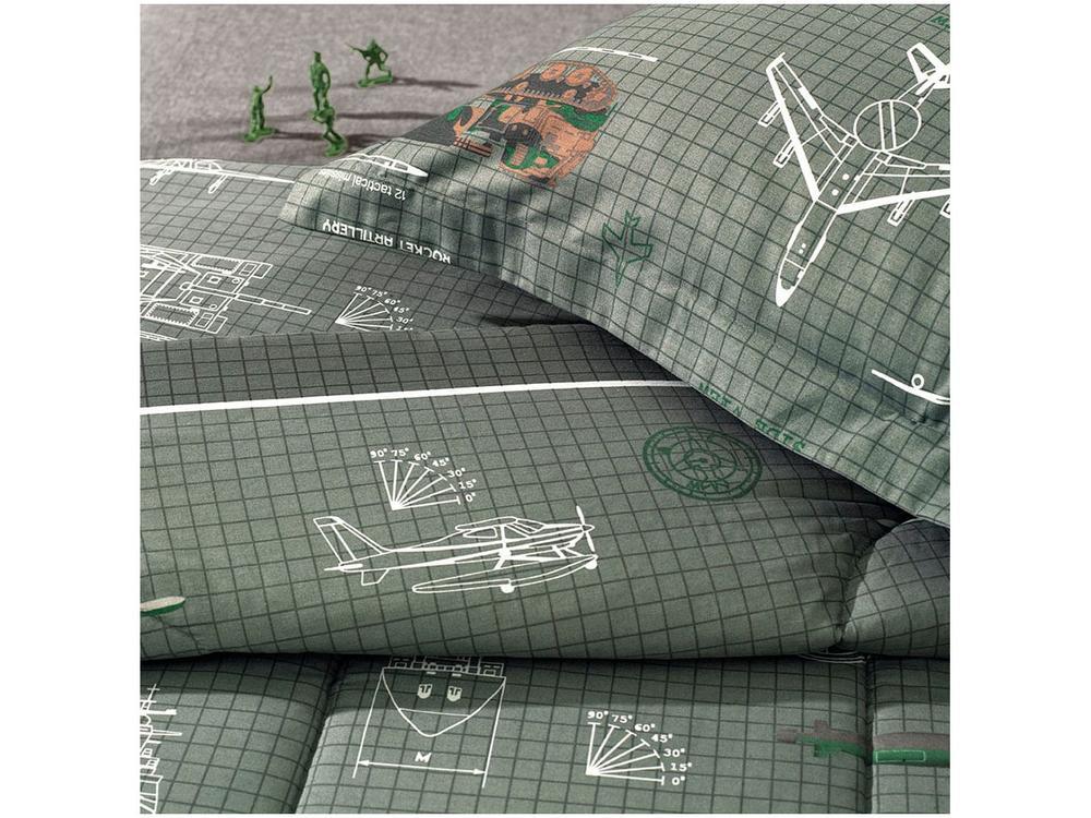 Jogo de Cama Solteiro 100% Algodão Karsten 200 Fios Militar II Verde e Branco 3 Peças - 2