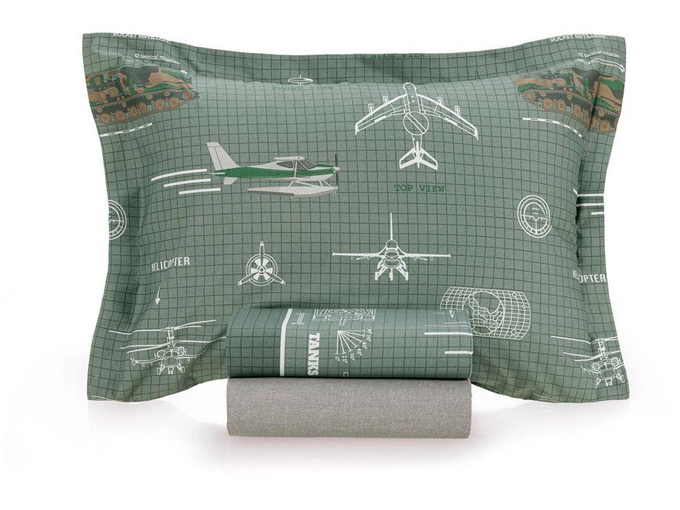 Jogo de Cama Solteiro 100% Algodão Karsten 200 Fios Militar II Verde e Branco 3 Peças - 3