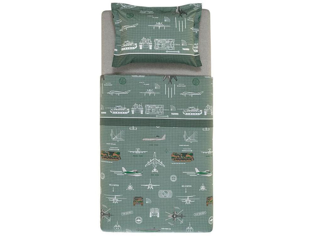 Jogo de Cama Solteiro 100% Algodão Karsten 200 Fios Militar II Verde e Branco 3 Peças - 4