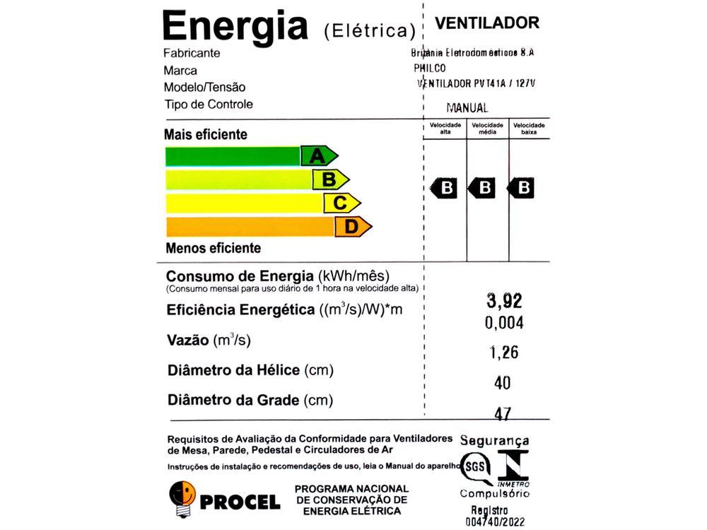 Ventilador de Mesa Philco PVT41A 47cm 6 Pás 3 Velocidades Preto - 8