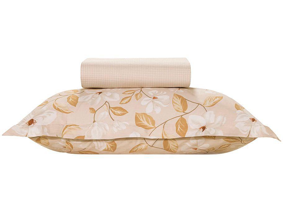 Jogo de Cama Solteiro 100% Algodão Karsten 200 fios Cecília Bege e Branco 2 Peças - 1