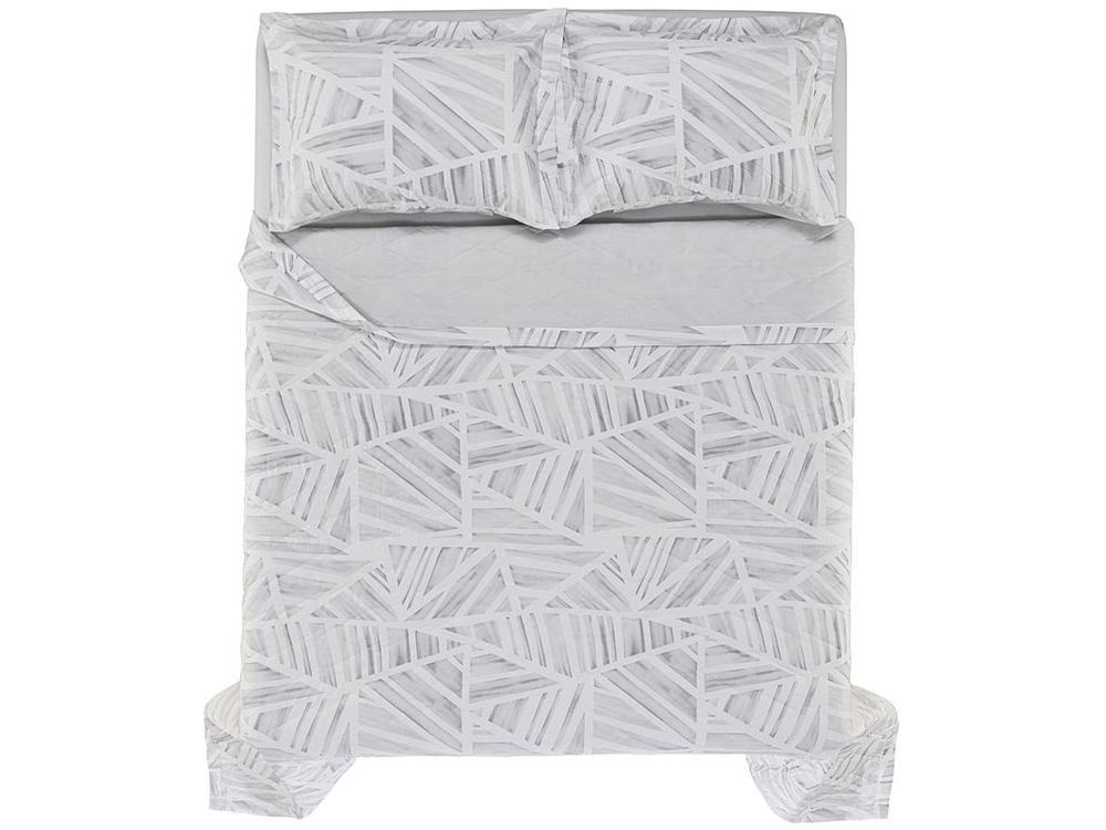 Colcha King  Karsten  100% Algodão Moura Branco e Cinza 3 Peças - 3