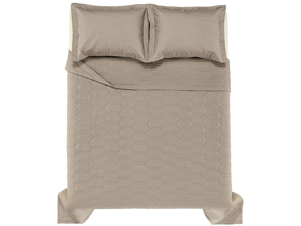 Colcha Casal Karsten 100% Algodão Romana Bege e Branco 3 Peças - 3