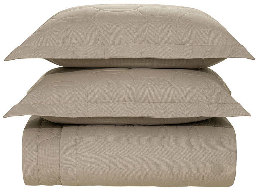 Colcha King Karsten 100% Algodão Romana Bege e Branco 3 Peças - 1