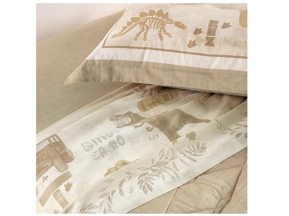 Jogo de Cama Solteiro 100% Algodão Karsten 200 Fios Bege e Cinza 3 Peças - 4