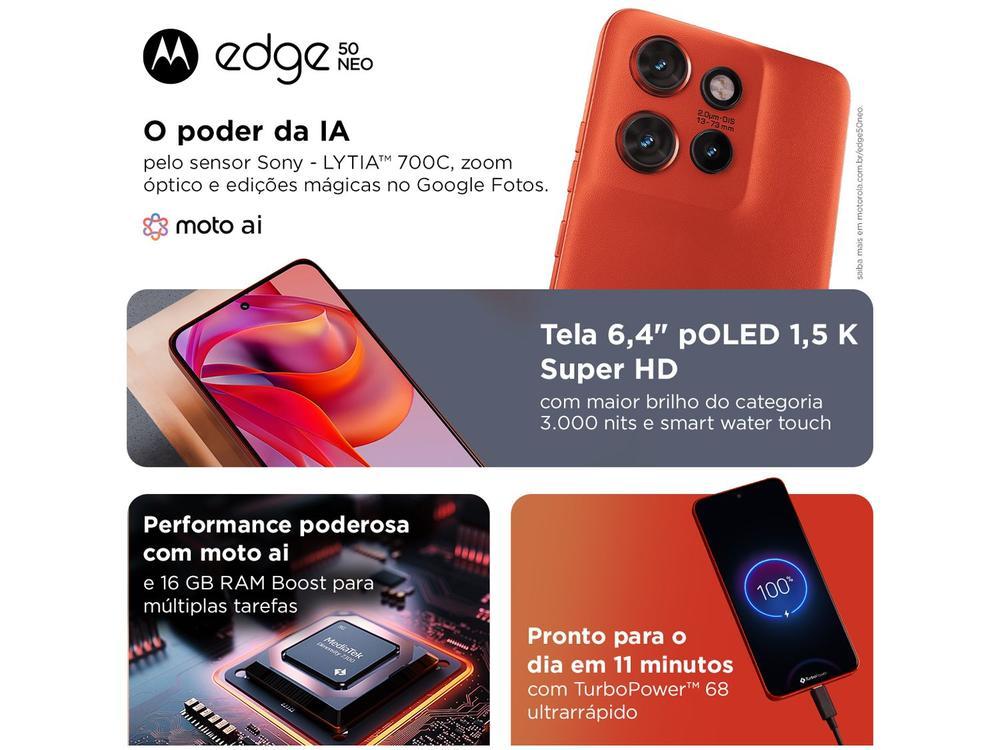 Smartphone Motorola Edge 50 Neo 256GB Poinciana (Vermelho) 5G 8GB RAM 6,4" Câm. Tripla + Selfie 32MP - 15