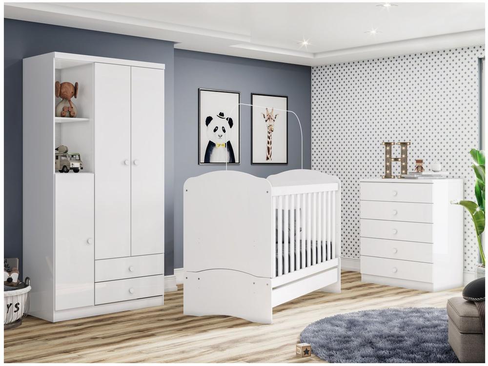 Quarto de Bebê Completo com Berço Cômoda e Guarda-roupa Henn Bala de Menta Branco - 1