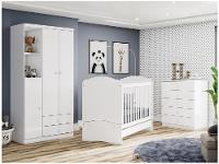 Quarto de Bebê Completo com Berço Cômoda e Guarda-roupa Henn Bala de Menta Branco - 1
