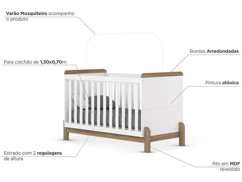 Quarto de Bebê Completo com Berço Cômoda e Guarda-roupa Henn Ternura Branco e Jequitibá - 3