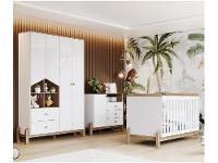 Quarto de Bebê Completo com Berço Cômoda e Guarda-roupa Henn Ternura Branco e Jequitibá - 1