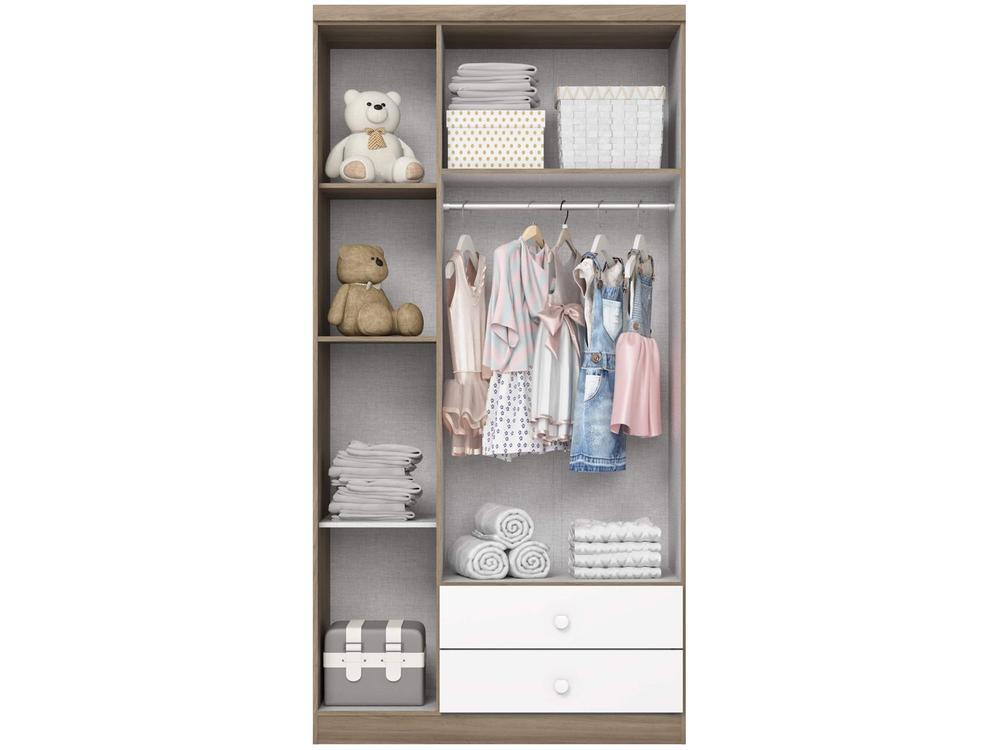 Quarto de Bebê Completo com Berço Cômoda e Guarda-roupa Henn Bala de Menta Rústico e Branco - 5