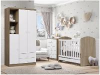Quarto de Bebê Completo com Berço Cômoda e Guarda-roupa Henn Bala de Menta Rústico e Branco - 1