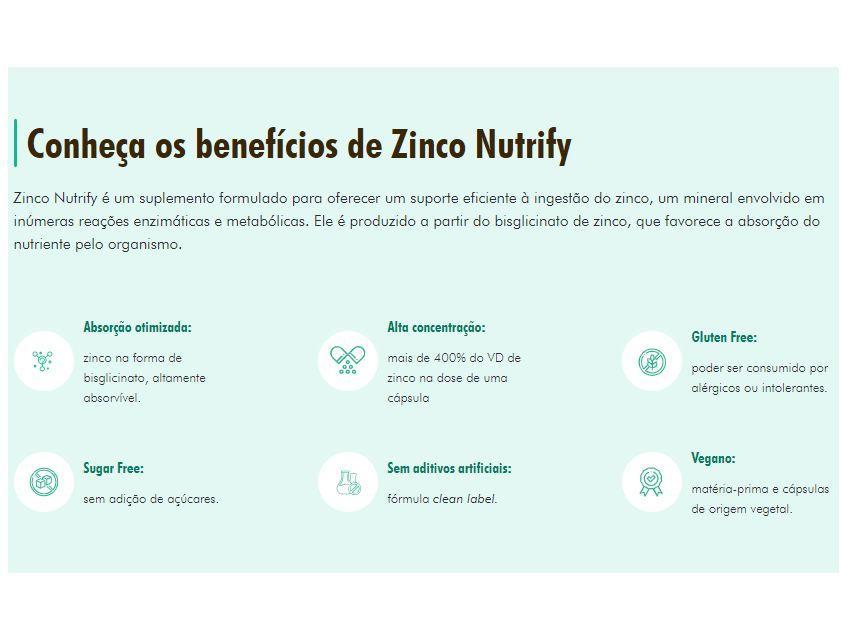 Zinco Nutrify sem Sabor Natural 60 Cápsulas  - 3