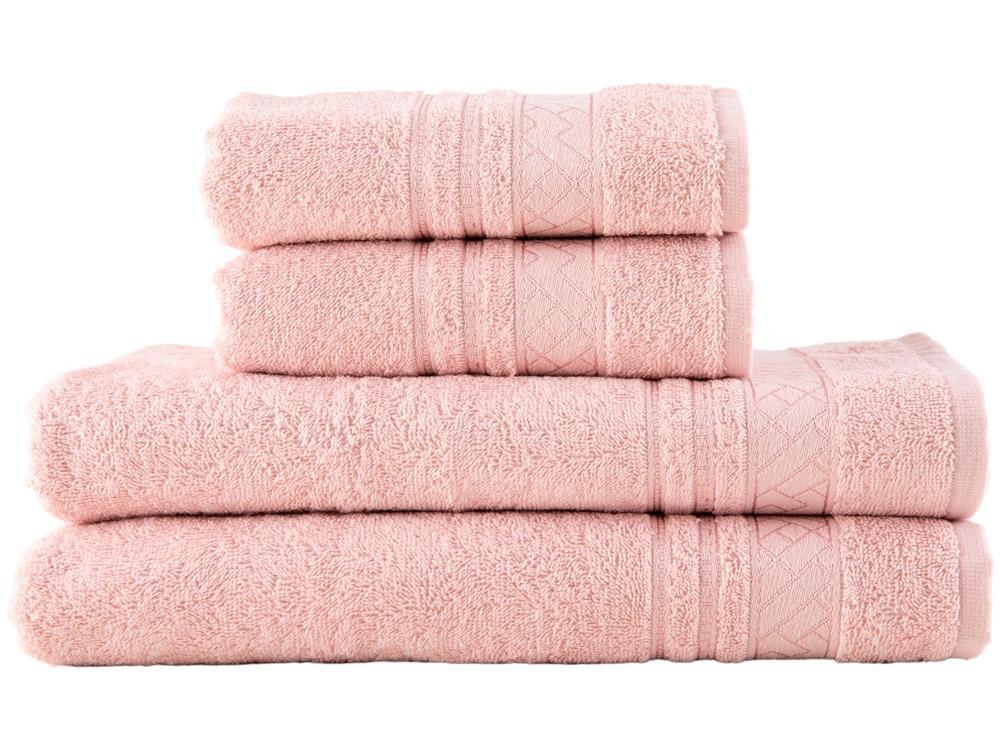 Jogo de Toalhas de Banho e Rosto Dohler Algodão Premium Salmão 4 Peças - 1