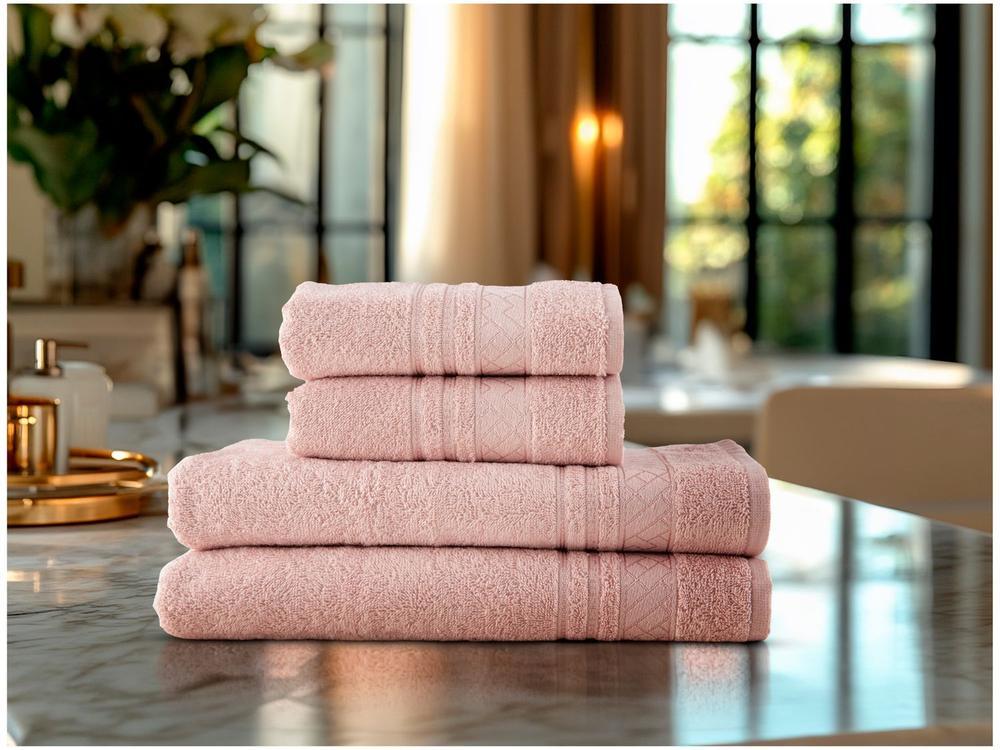 Jogo de Toalhas de Banho e Rosto Dohler Algodão Premium Salmão 4 Peças - 2