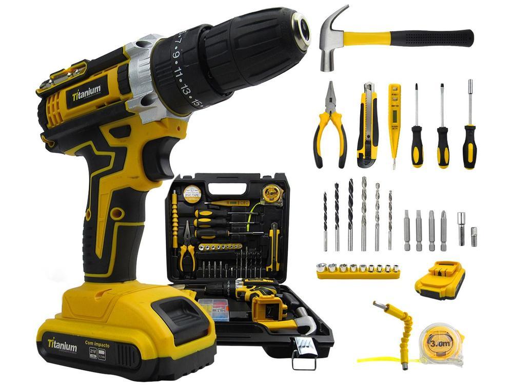 Furadeira e Parafusadeira de Impacto Titanium a Bateria 21V com Maleta 136 Peças Power Pro 136 - 1