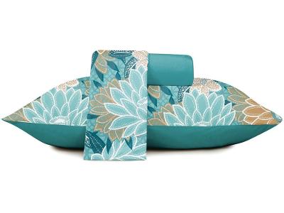 Jogo de Cama Casal Atlântica Delicata Azul e Laranja 3 Peças