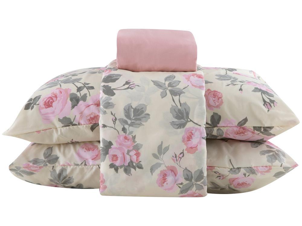 Jogo de Cama Casal Hypercal Athenas Marcelino Têxtil 400 Fios Paris Creme e Rosa 4 Peças - 1