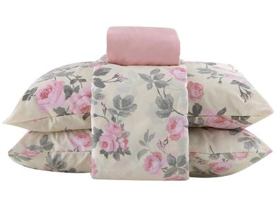Jogo de Cama Casal Hypercal Athenas Marcelino Têxtil 400 Fios Paris Creme e Rosa 4 Peças