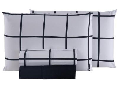 Jogo de Cama Casal Hypercal Marcelino Têxtil 400 Fios Nice Branco e Preto 4 Peças