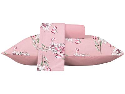 Jogo de Cama Casal Atlântica Delicata Rosa e Branco 3 Peças