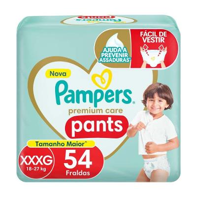 Fralda Pampers Premium Care Pants Tamanho XXG (18-27Kg) 54 Unidades