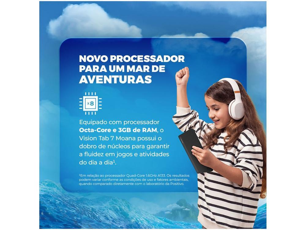 Tablet Infantil Positivo Vision Tab Moana com Capa e Bolsa 3GB RAM 64GB 7" Android 14 Go Wi-Fi - 26
