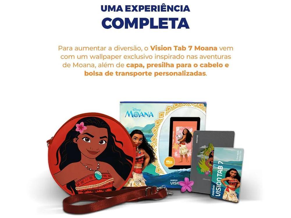 Tablet Infantil Positivo Vision Tab Moana com Capa e Bolsa 3GB RAM 64GB 7" Android 14 Go Wi-Fi - 6