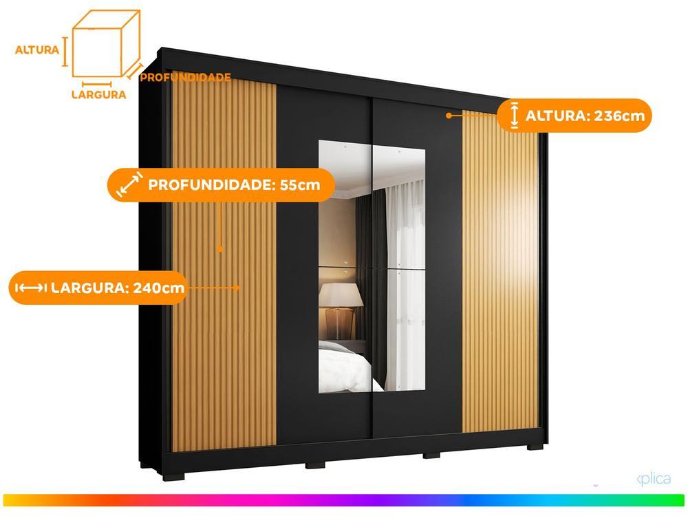 Guarda-roupa Casal com Espelho 4 Gavetas 2 Portas de Correr Araplac Benfica - 3