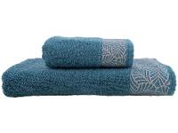 Jogo de Toalhas de Balho e Rosto Karsten de Algodão Folhas Azul Petróleo 2 Peças - 1