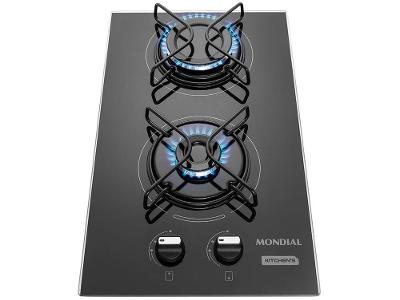 Cooktop 2 Bocas a Gás GLP Mondial Mesa de Vidro Preto Acendimento Automático Portátil CTG-04
