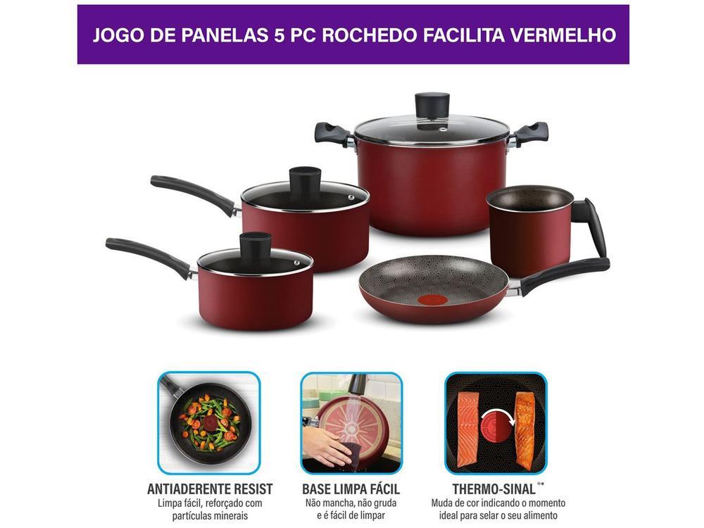 Jogo de Panelas Rochedo Antiaderente de Alumínio Vermelho  5 Peças Facilita - 3