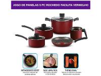 Jogo de Panelas Rochedo Antiaderente de Alumínio Vermelho  5 Peças Facilita - 3