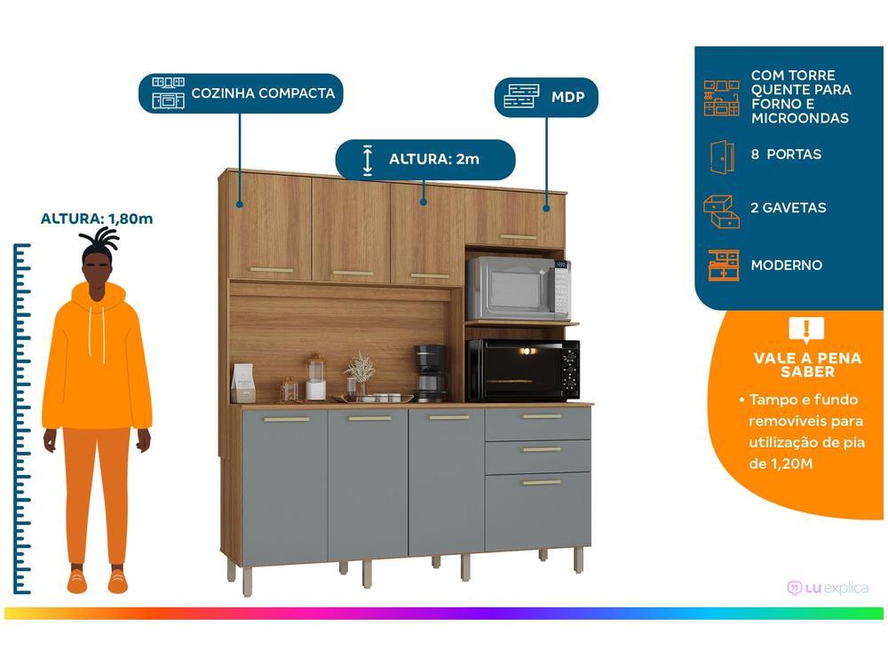 Armário de Cozinha Compacta Luciane Luna 8 Portas 2 Gavetas com Torre Quente - Opcional para Pia - 2