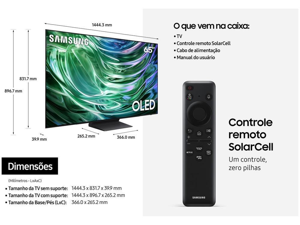 Smart TV 65" Samsung 4K UHD OLED Big TV QN65S90DAEXZD 120Hz Tizen com Alexa e Bixby 4 HDMI 2 USB-A - 9